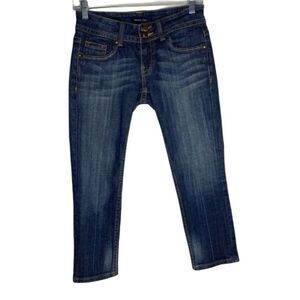 Vigoss Jeans Women’s 1/2 26 Blue Denim New York Flap Crop Low Rise Capri Stretch
